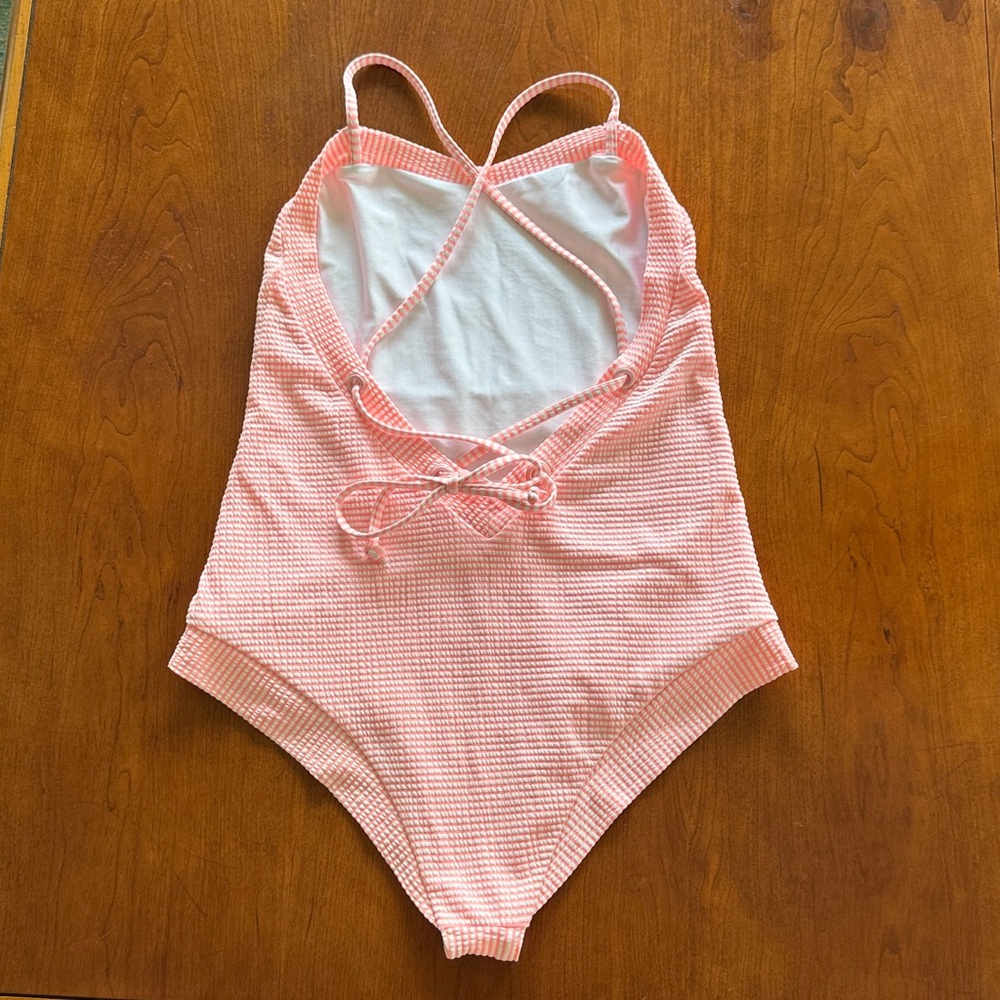 Seea - One Piece - Med - Pink/Coral & White Seersucker - Picture 2 of 7